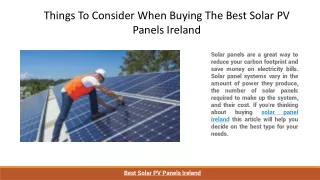Things To Consider When Buying The Best Solar PV Panels Ireland