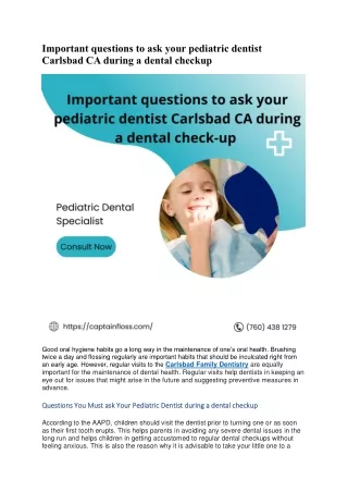 Important questions to ask your pediatric dentist Carlsbad CA during a dental checkup