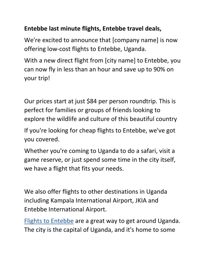 entebbe last minute flights entebbe travel deals