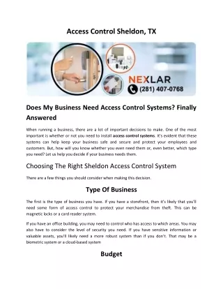 access control sheldon tx
