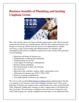 business benefits of plumbing and heating clapham
