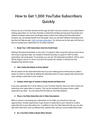 How to Get 1,000 YouTube Subscribers Quickly