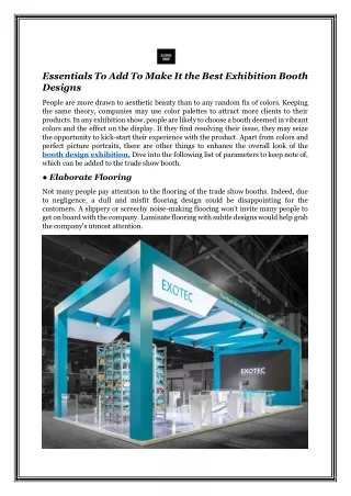 Essentials To Add To Make It the Best Exhibition Booth Designs