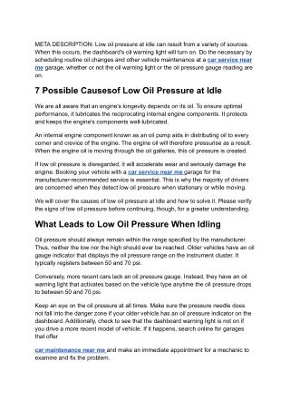meta description low oil pressure at idle