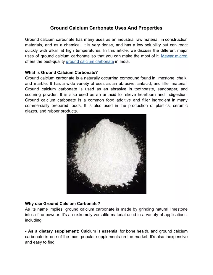 ground calcium carbonate uses and properties