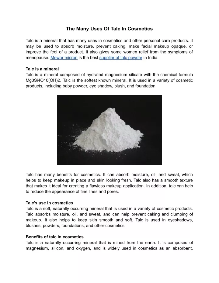 the many uses of talc in cosmetics