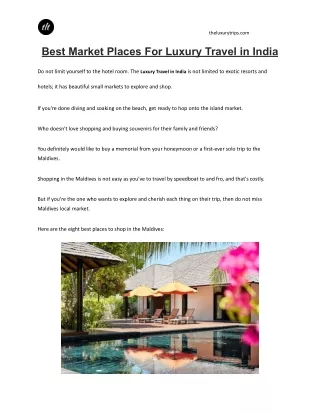 Best Market Places For Luxury Travel in India