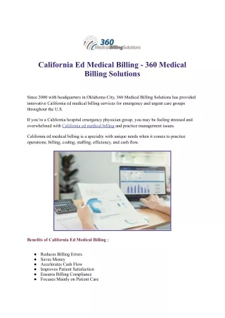 California Ed Medical Billing - 360 Medical Billing Solutions