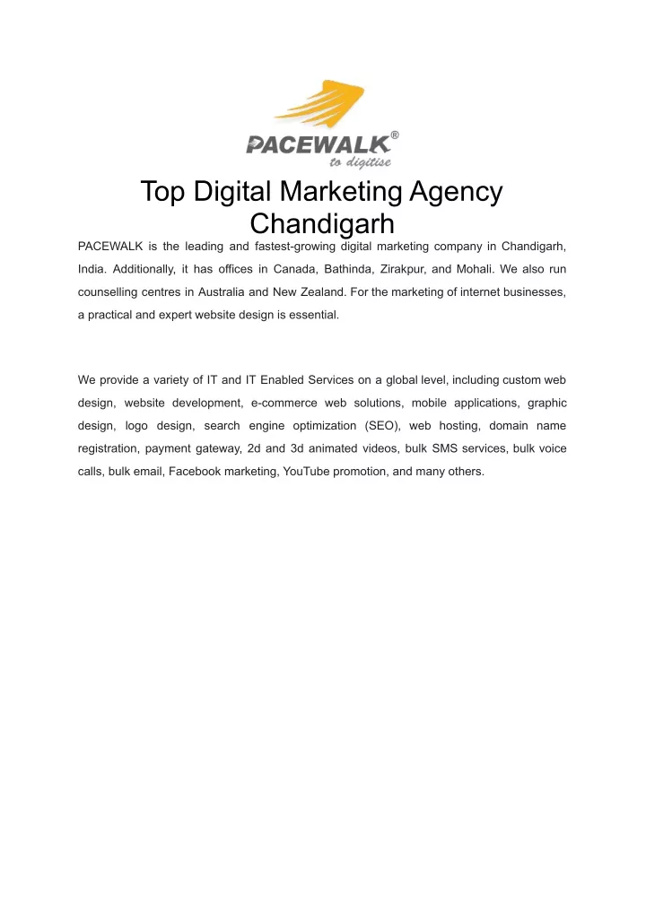 top digital marketing agency chandigarh pacewalk