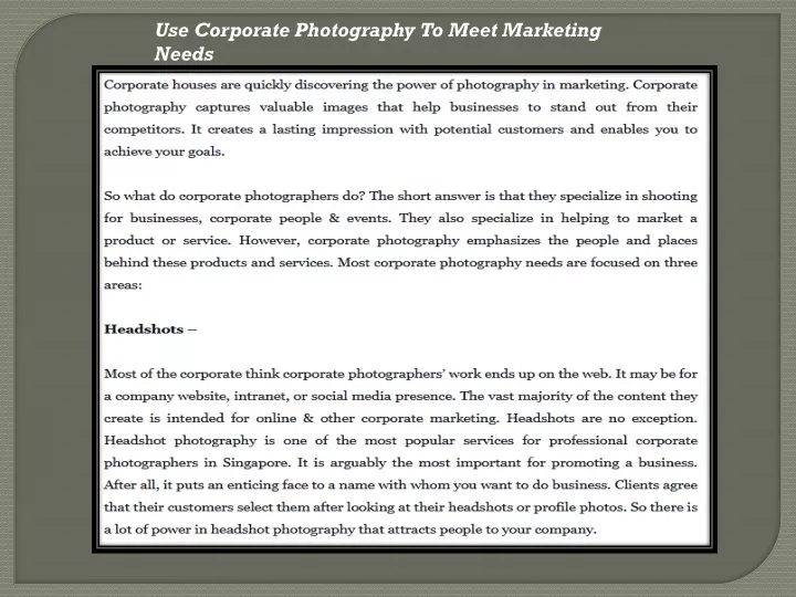 use corporate photography to meet marketing needs