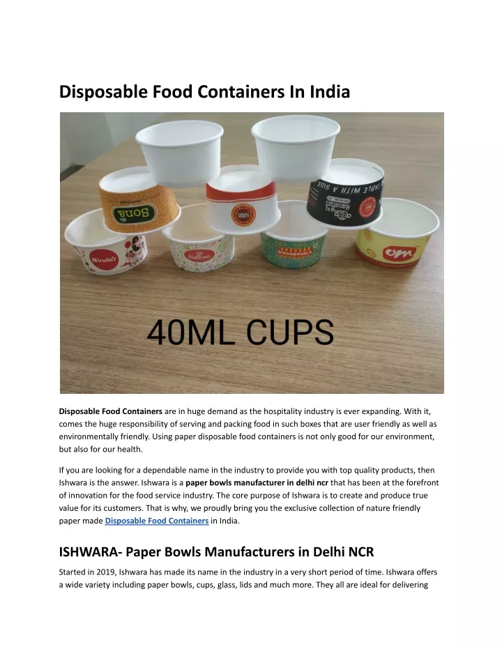 disposable food containers in india