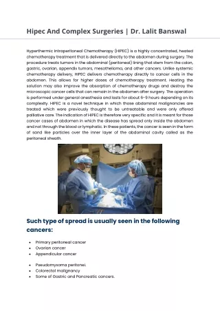 hipec and complex surgeries dr lalit banswal