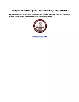 Culinary Institute In India | Best Chef Courses Bangalore | ASKIHMCA