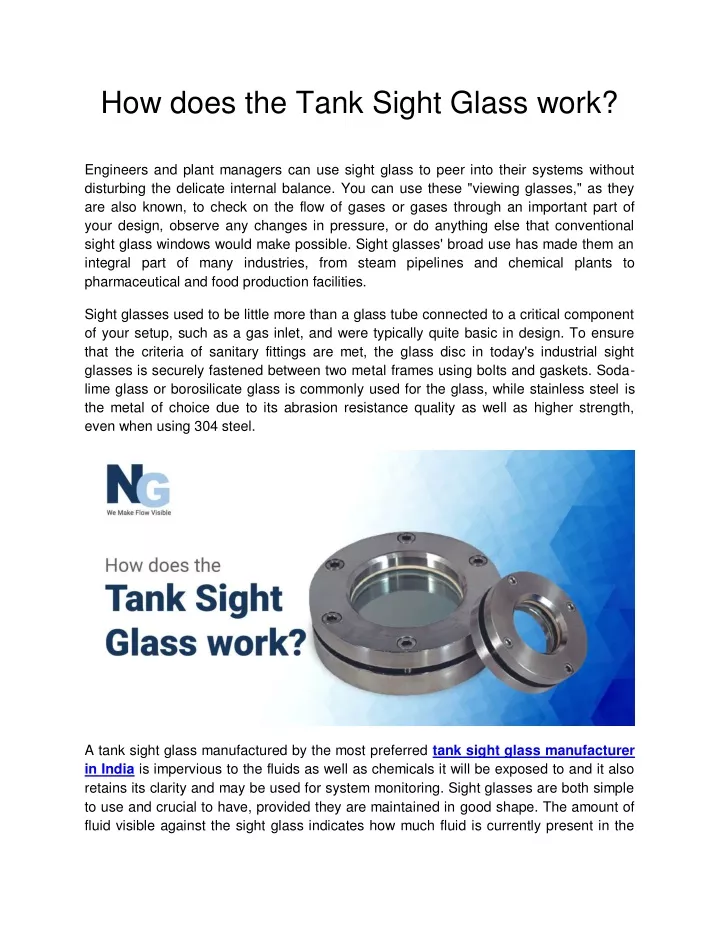 how does the tank sight glass work