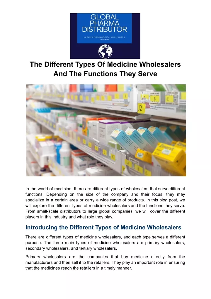 the different types of medicine wholesalers