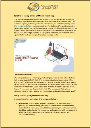 benefits of taking online cpm homework help