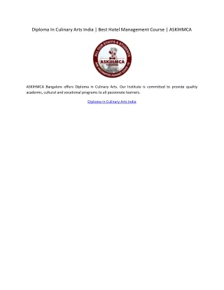 Diploma in Culinary Arts India