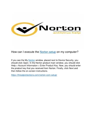 how can i execute the norton setup on my computer