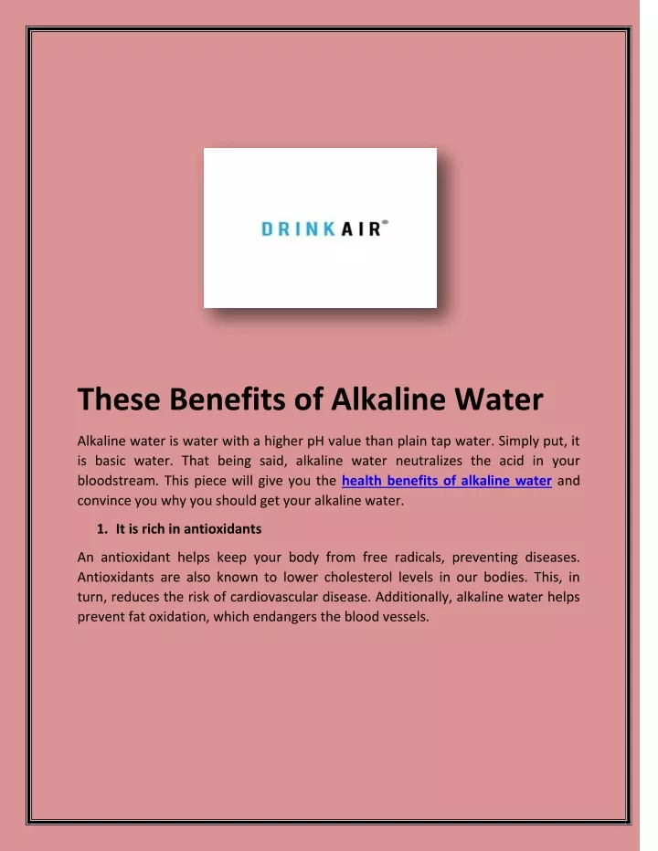 these benefits of alkaline water