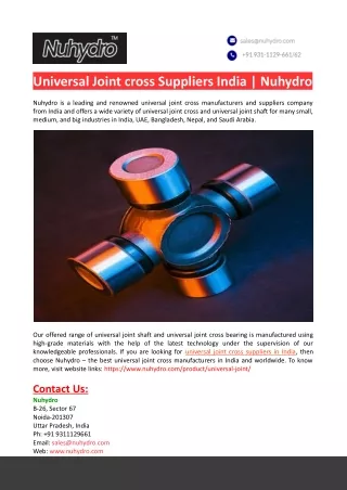 Universal Joint cross Suppliers India