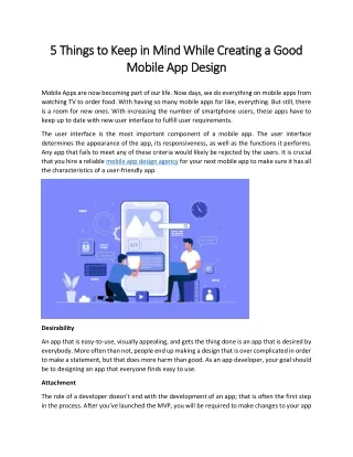 5 Things to Keep in Mind While Creating a Good Mobile App Design