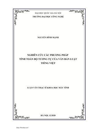 Nghiên cứu các phương pháp tính toán độ tương tự của văn bản luật tiếng Việt