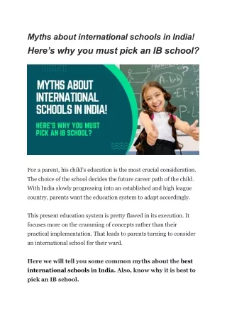 Myths about international schools in India! why you must pick an IB school?