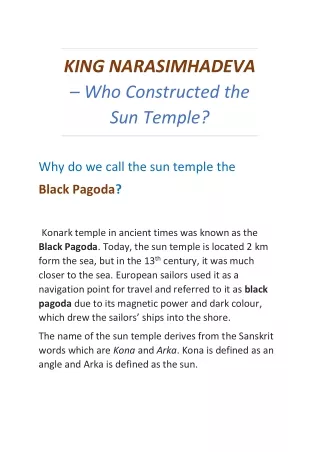KING NARASIMHADEVA – Who Constructed the Sun Temple?