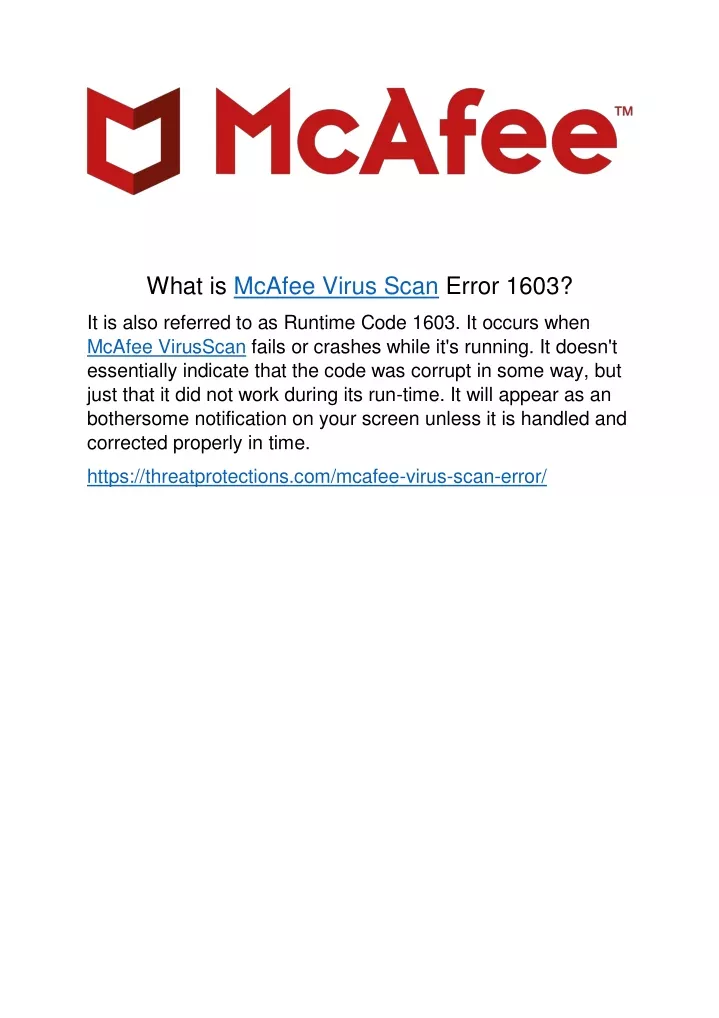 what is mcafee virus scan error 1603