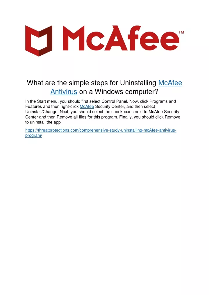 what are the simple steps for uninstalling mcafee