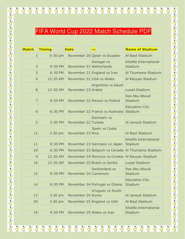 fifa world cup 2022 match schedule pdf