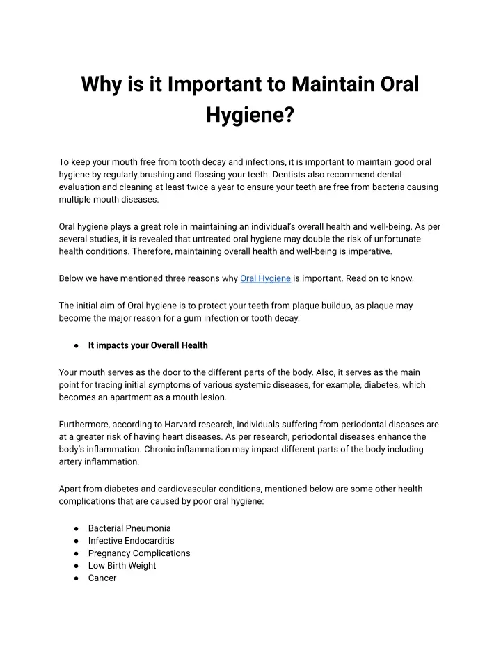 why is it important to maintain oral hygiene