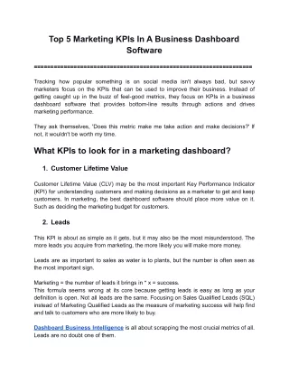 top 5 marketing kpis in a business dashboard