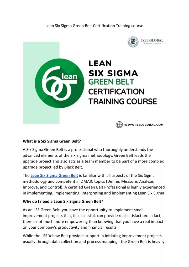 lean six sigma green belt certification training