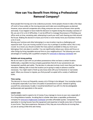 How can You Benefit from Hiring a Professional Removal Company