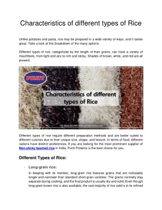 Characteristics of different types of Rice