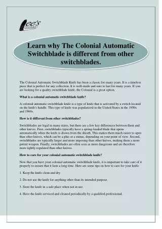 Learn why The Colonial Automatic Switchblade is different from other switchblades