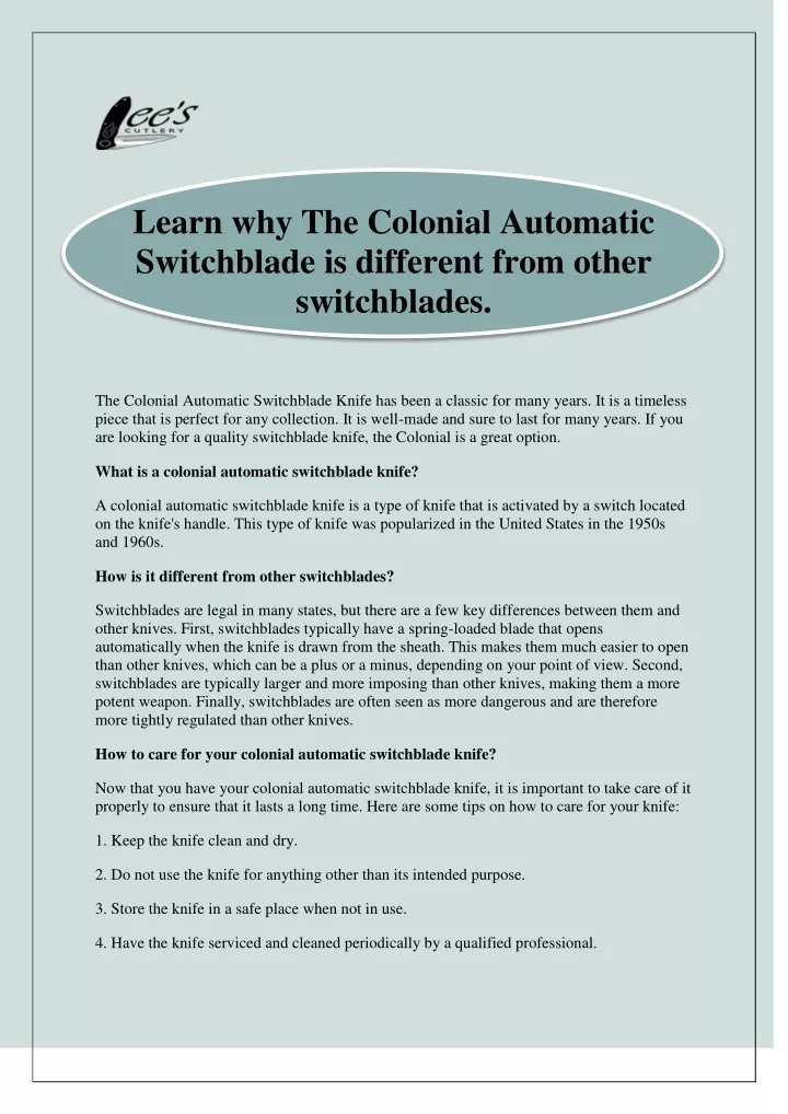 learn why the colonial automatic switchblade