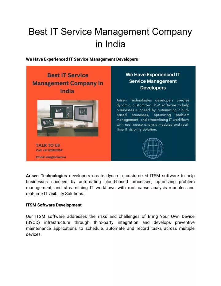 best it service management company in india