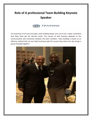 Role of A professional Team-Building Keynote Speaker