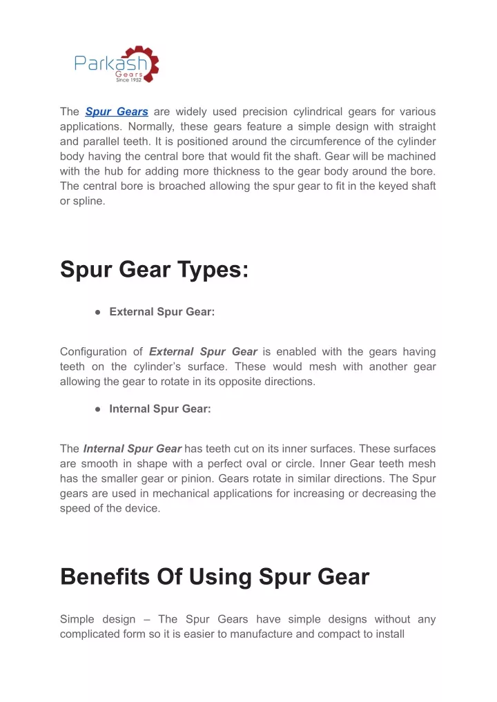 the spur gears are widely used precision