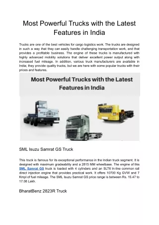 Most Powerful trucks with the latest features in India