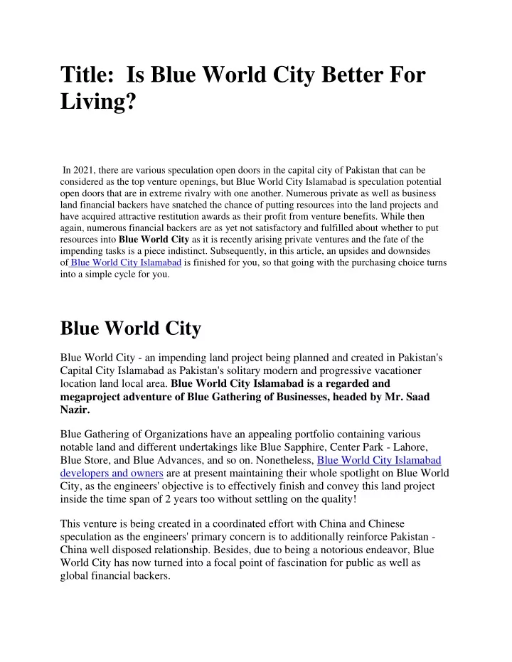 title is blue world city better for living