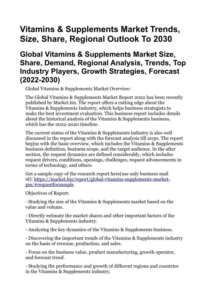 vitamins supplements market trends size share