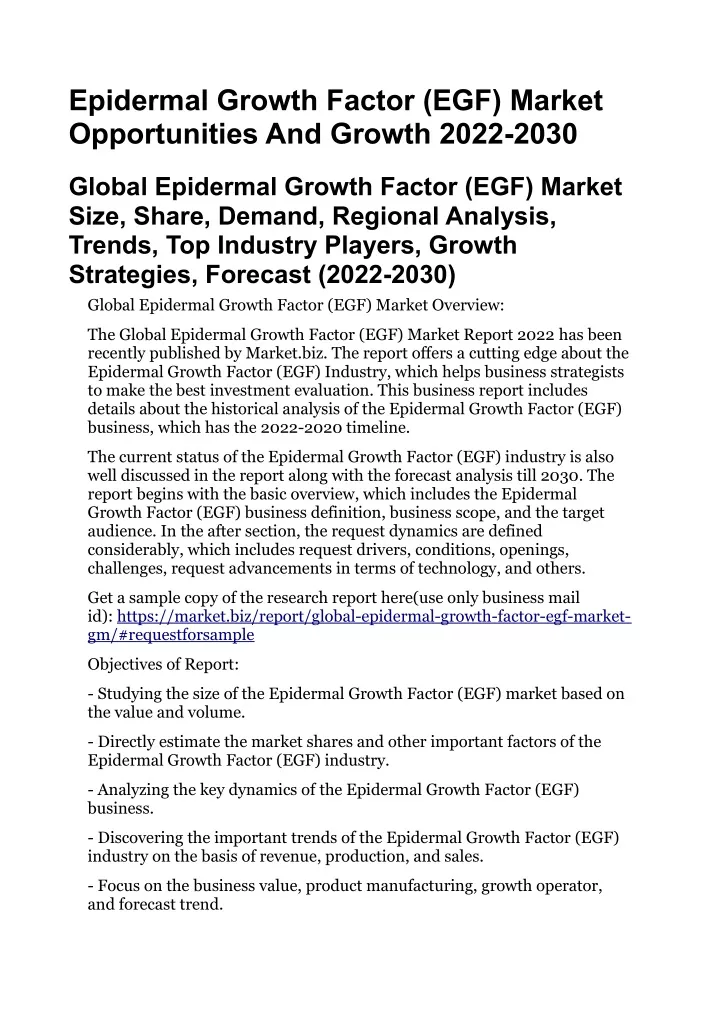 epidermal growth factor egf market opportunities