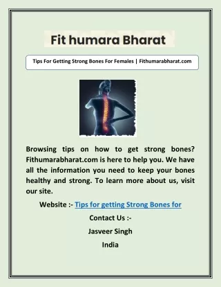 Tips For Getting Strong Bones For Females | Fithumarabharat.com