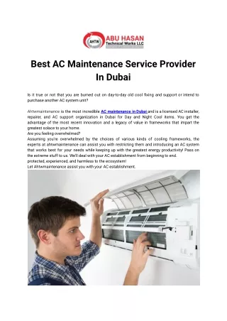 Best AC Maintenance Service Provider In Dubai