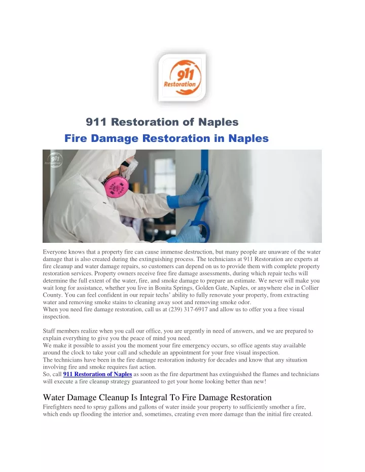 911 restoration of naples fire damage restoration