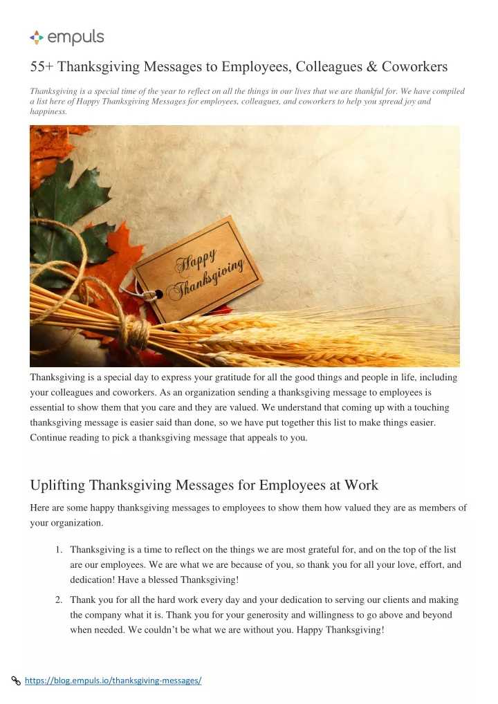 55 thanksgiving messages to employees colleagues
