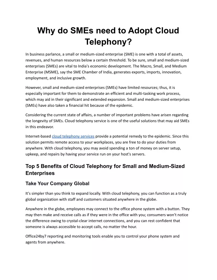 why do smes need to adopt cloud telephony